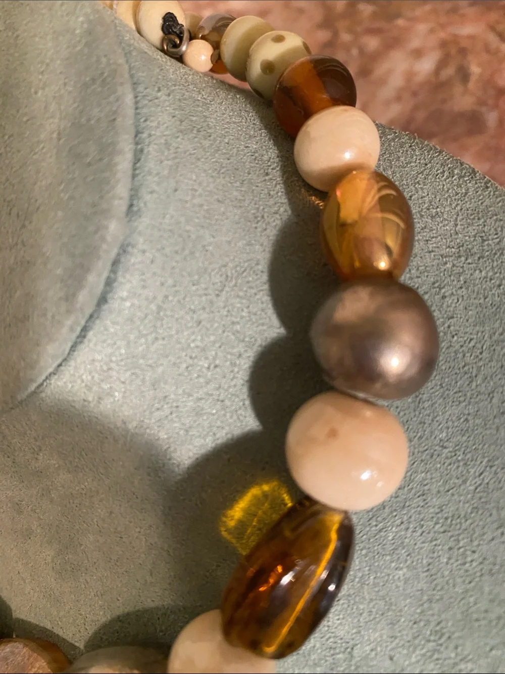 Boho Statement Necklace Mixed Beads Large Gold Tone Medallion Pendant